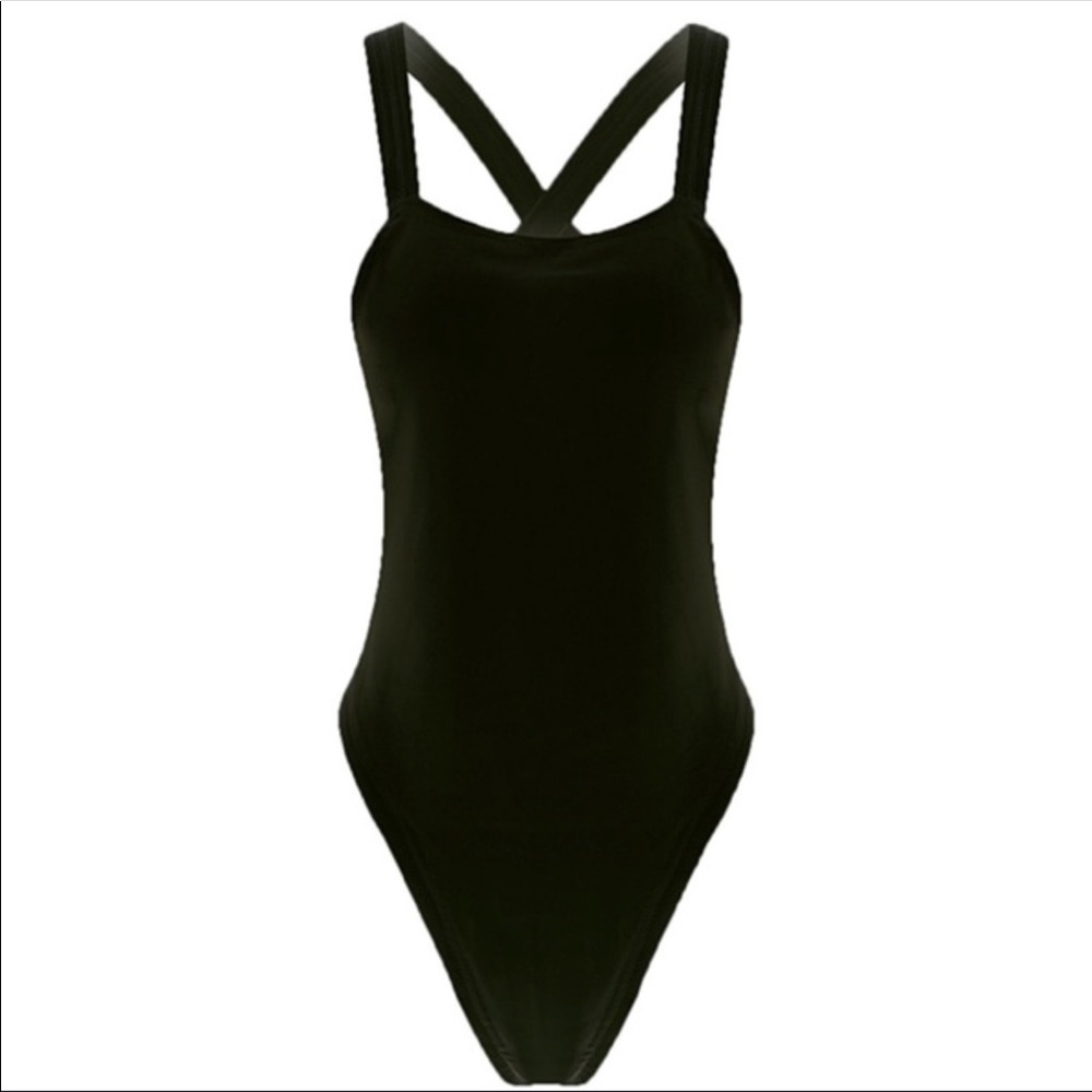 Black Strappy Back One-piece Sexy Black Swimsuit - Picture 2 of 8